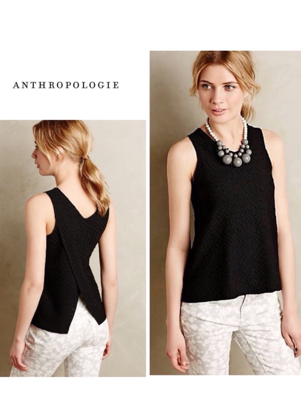 Anthropologie Deletta Stacked Textured Tank Top with Split Criss-Crossing Back